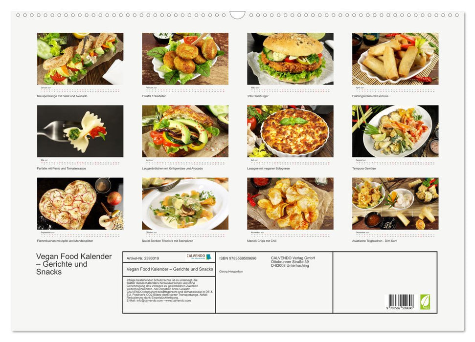 Vegan Food Kalender – Gerichte und Snacks (CALVENDO Wandkalender 2027)