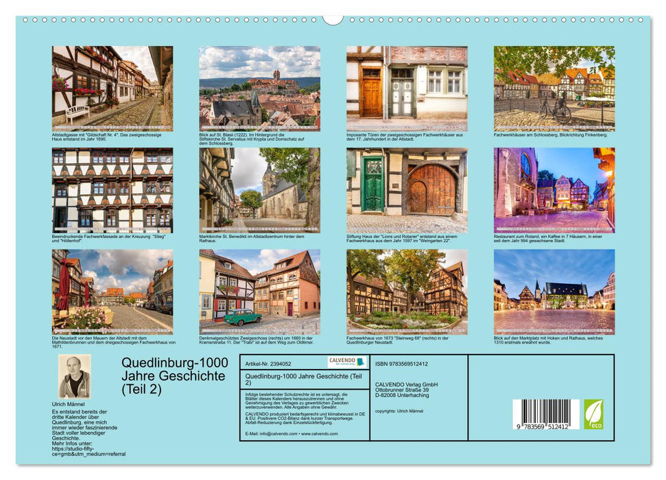 Quedlinburg-1000 Jahre Geschichte (Teil 2) (CALVENDO Wandkalender 2027)