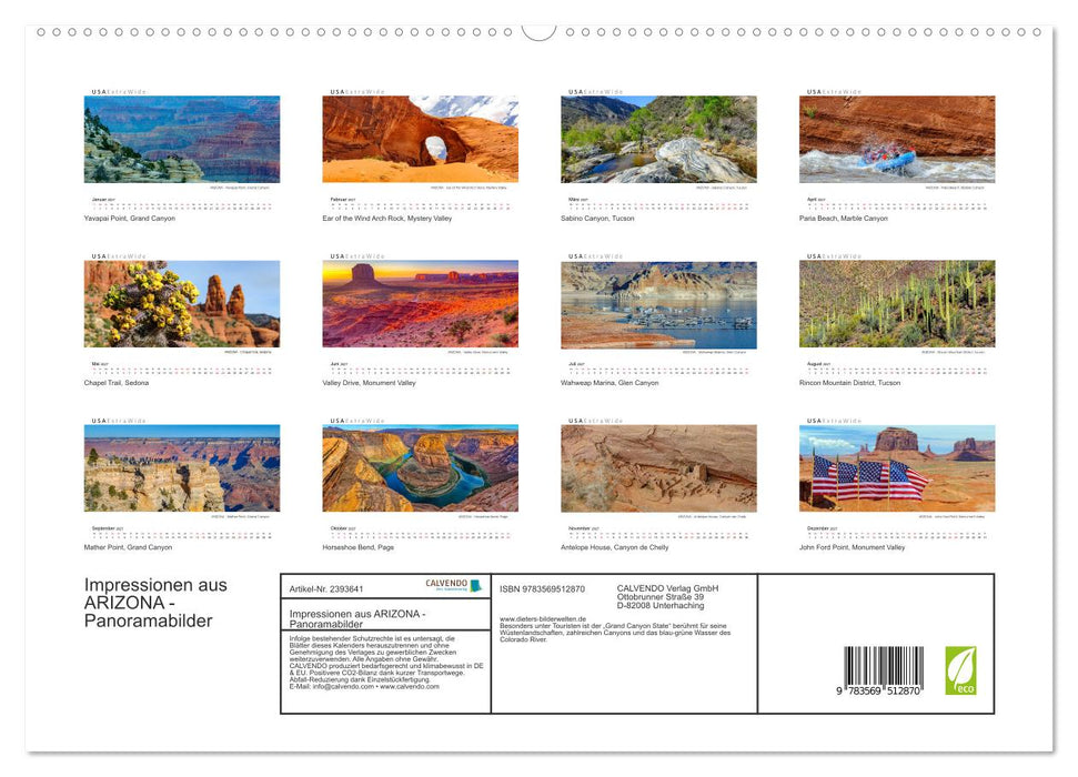 Impressionen aus ARIZONA - Panoramabilder (CALVENDO Premium Wandkalender 2027)