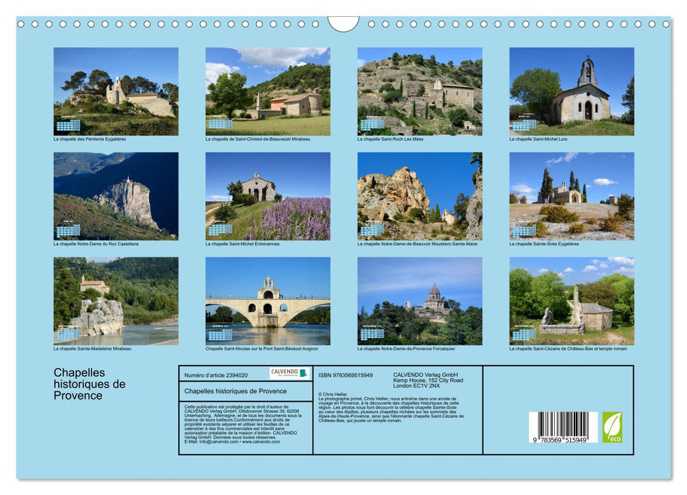 Chapelles historiques de Provence (CALVENDO Calendrier mensuel 2027)