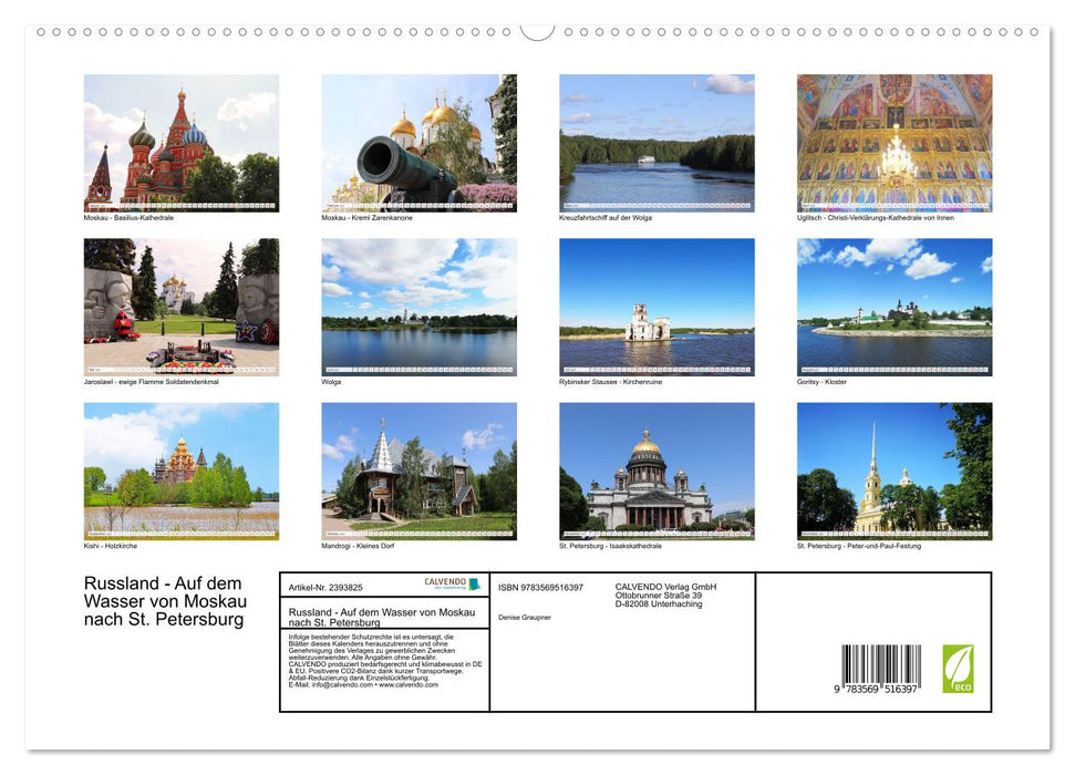 Russland - Auf dem Wasser von Moskau nach St. Petersburg (CALVENDO Premium Wandkalender 2027)