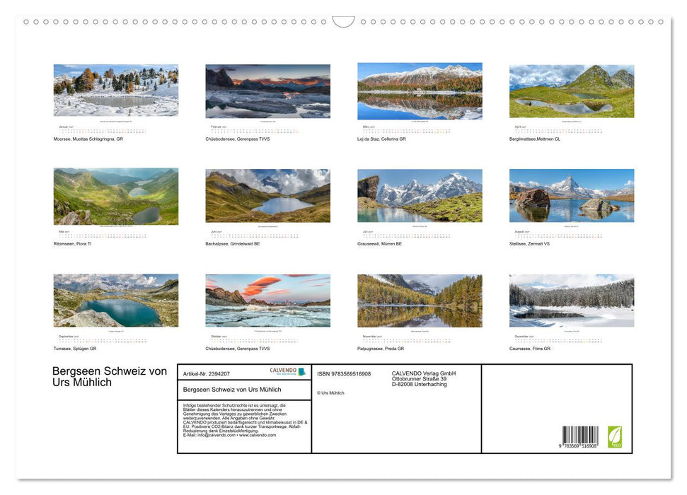 Bergseen Schweiz von Urs Mühlich (CALVENDO Wandkalender 2027)