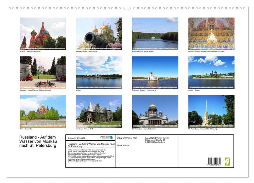 Russland - Auf dem Wasser von Moskau nach St. Petersburg (CALVENDO Wandkalender 2027)