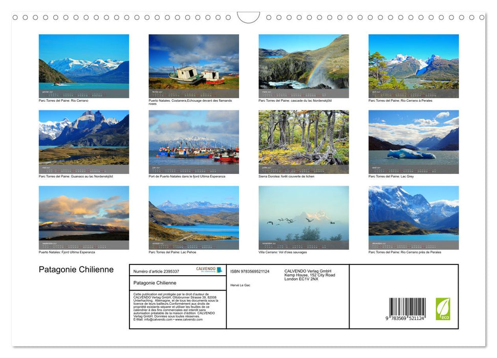 Patagonie Chilienne (CALVENDO Calendrier mensuel 2027)