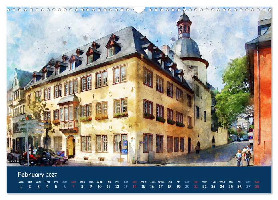 The Rhine valley - From Koblenz to Mainz in watercolours (CALVENDO Monthly Calendar 2027)