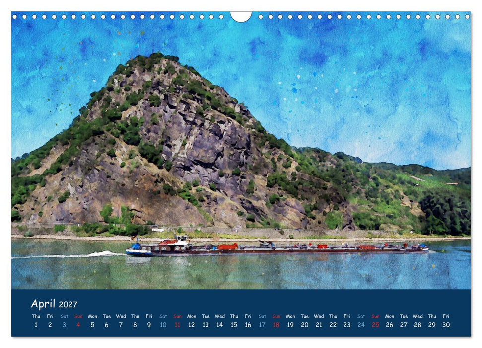 The Rhine valley - From Koblenz to Mainz in watercolours (CALVENDO Monthly Calendar 2027)