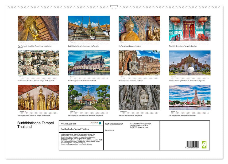 Buddhistische Tempel Thailand (CALVENDO Wandkalender 2027)