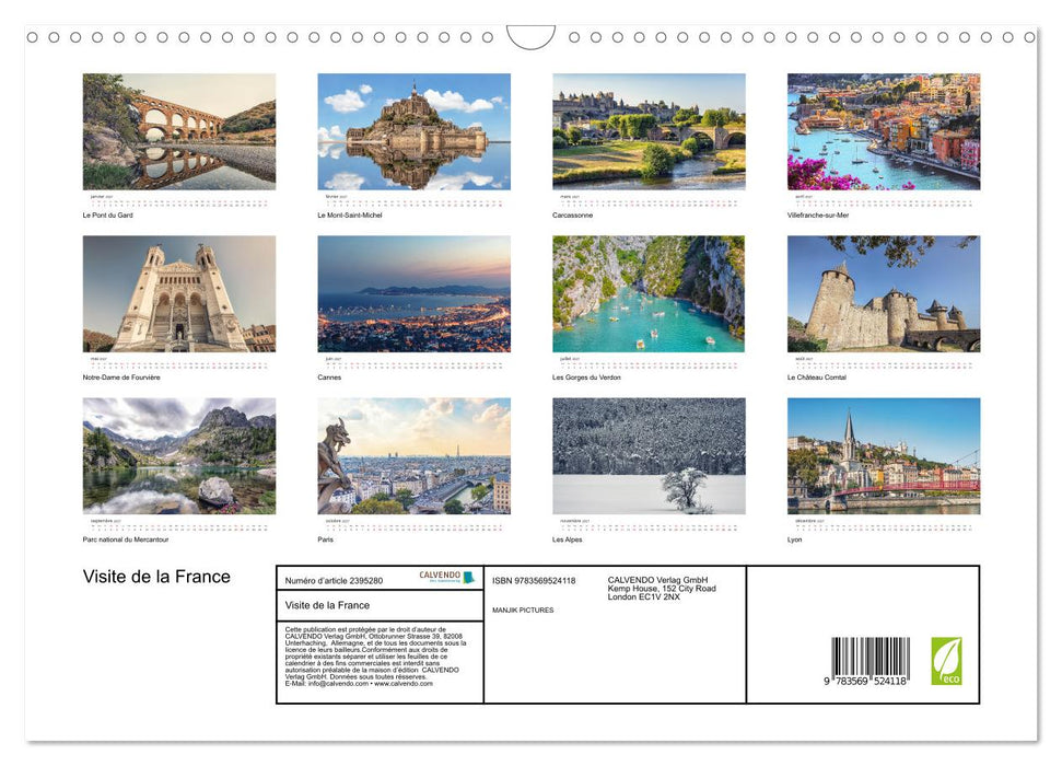 Visite de la France (CALVENDO Calendrier mensuel 2027)