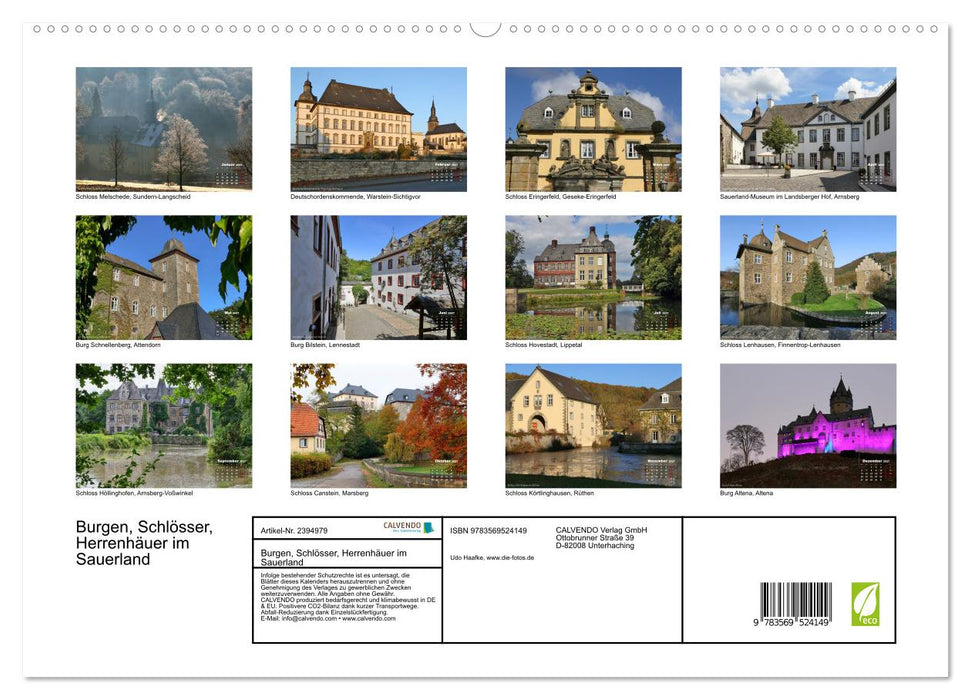Burgen, Schlösser, Herrenhäuer im Sauerland (CALVENDO Premium Wandkalender 2027)