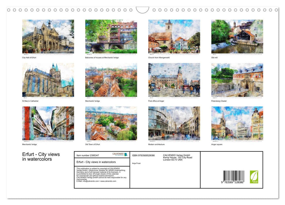 Erfurt - City views in watercolors (CALVENDO Monthly Calendar 2027)