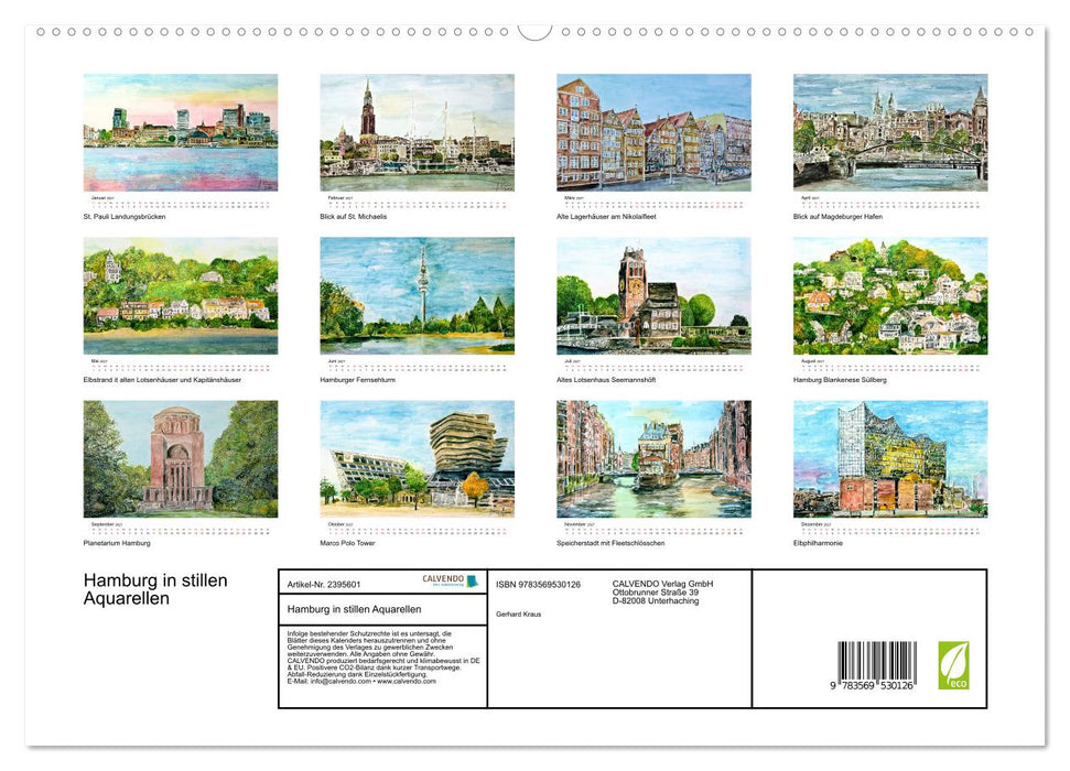 Hamburg in stillen Aquarellen (CALVENDO Premium Wandkalender 2027)