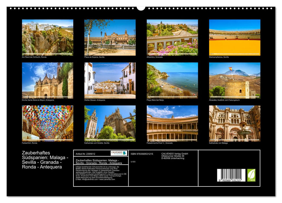 Zauberhaftes Südspanien: Malaga - Sevilla - Granada - Ronda - Antequera (CALVENDO Premium Wandkalender 2027)