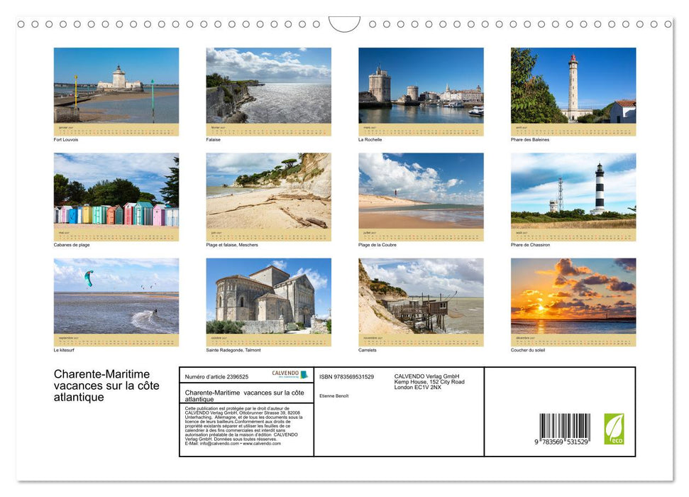 Charente-Maritime vacances sur la côte atlantique (CALVENDO Calendrier mensuel 2027)