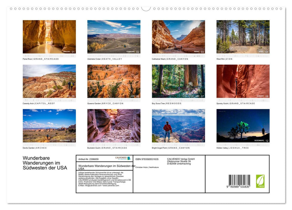 Wunderbare Wanderungen im Südwesten der USA (CALVENDO Premium Wandkalender 2027)