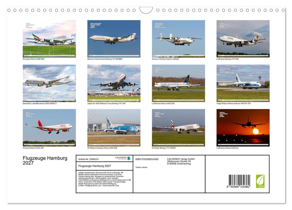 Flugzeuge Hamburg 2027 (CALVENDO Wandkalender 2027)