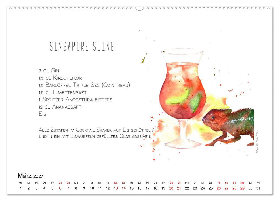 Cocktails Kalender mit Rezept (CALVENDO Wandkalender 2027)