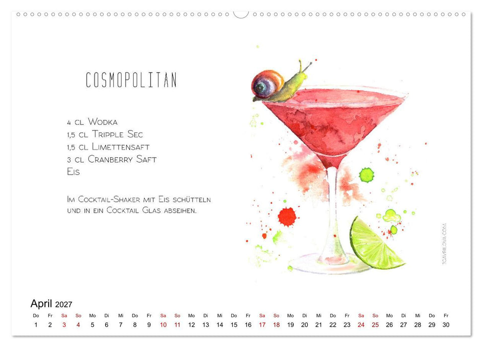 Cocktails Kalender mit Rezept (CALVENDO Wandkalender 2027)