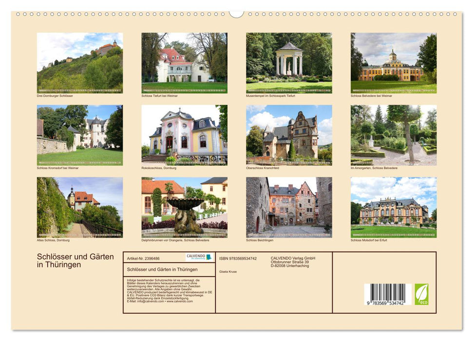 Schlösser und Gärten in Thüringen (CALVENDO Wandkalender 2027)