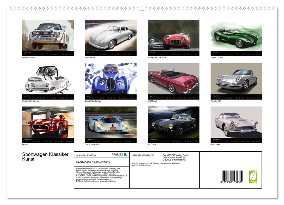 Sportwagen Klassiker Kunst (CALVENDO Premium Wandkalender 2027)