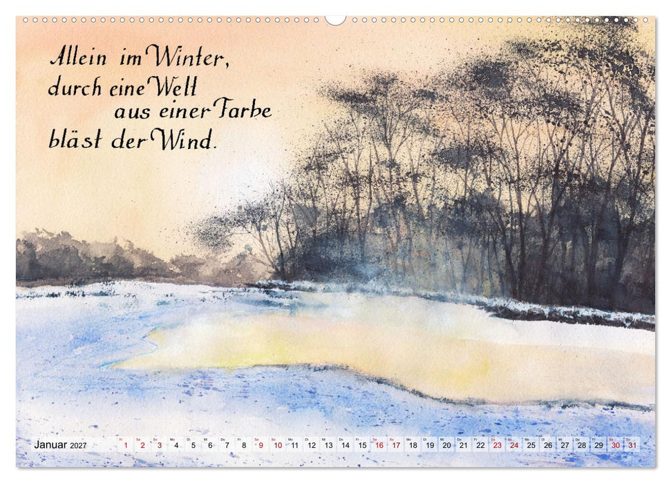 Aquarelle und Haiku von Basho (CALVENDO Wandkalender 2027)