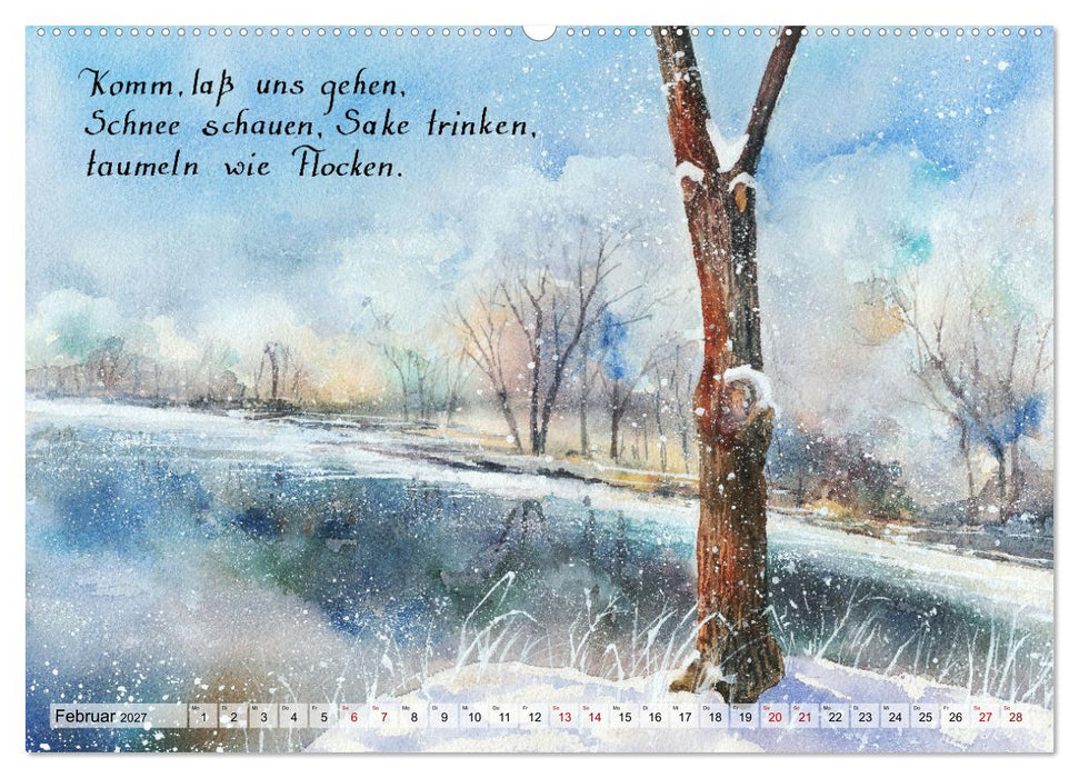 Aquarelle und Haiku von Basho (CALVENDO Wandkalender 2027)