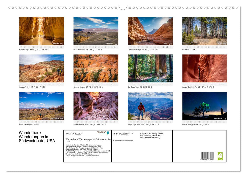 Wunderbare Wanderungen im Südwesten der USA (CALVENDO Wandkalender 2027)
