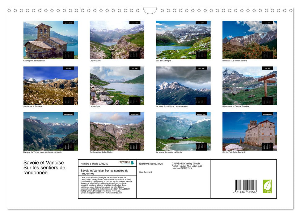 Savoie et Vanoise Sur les sentiers de randonnée (CALVENDO Calendrier mensuel 2027)