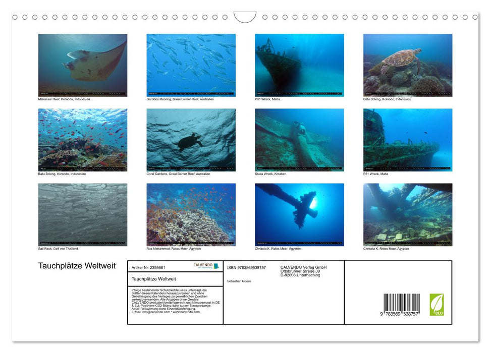 Tauchplätze Weltweit (CALVENDO Wandkalender 2027)