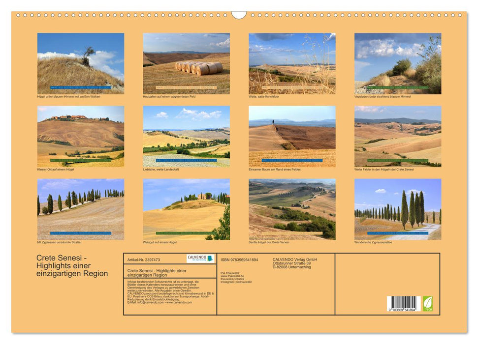 Crete Senesi - Highlights einer einzigartigen Region (CALVENDO Wandkalender 2027)