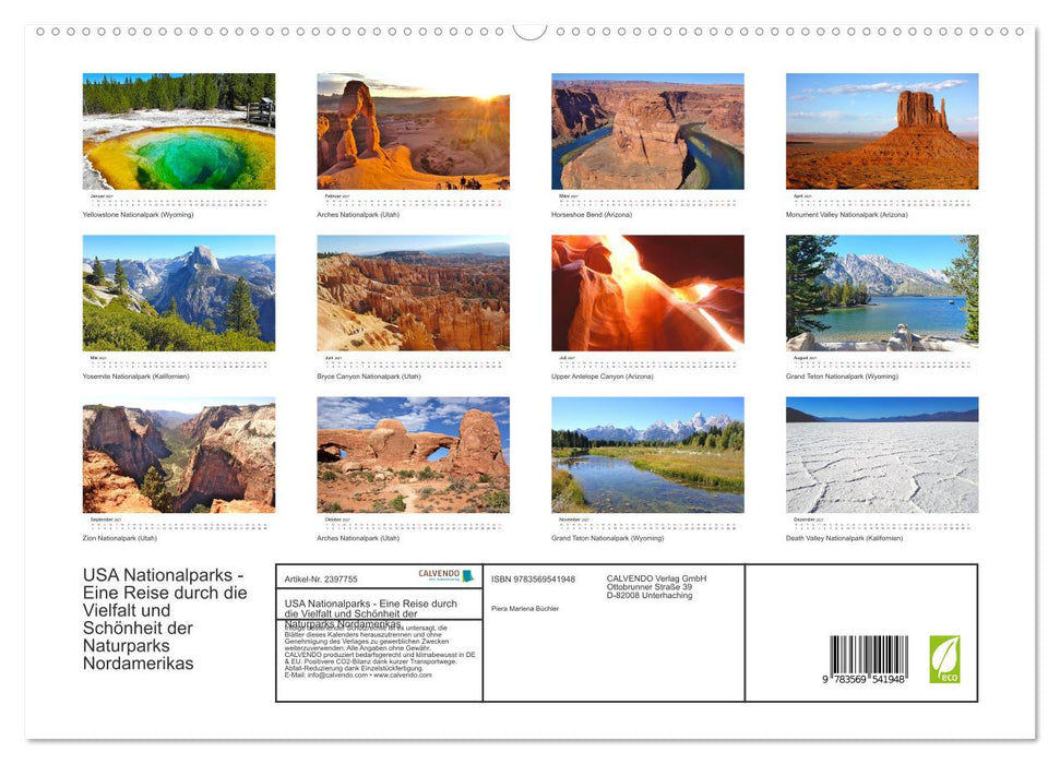 USA Nationalparks - Eine Reise durch die Vielfalt und Schönheit der Naturparks Nordamerikas (CALVENDO Wandkalender 2027)