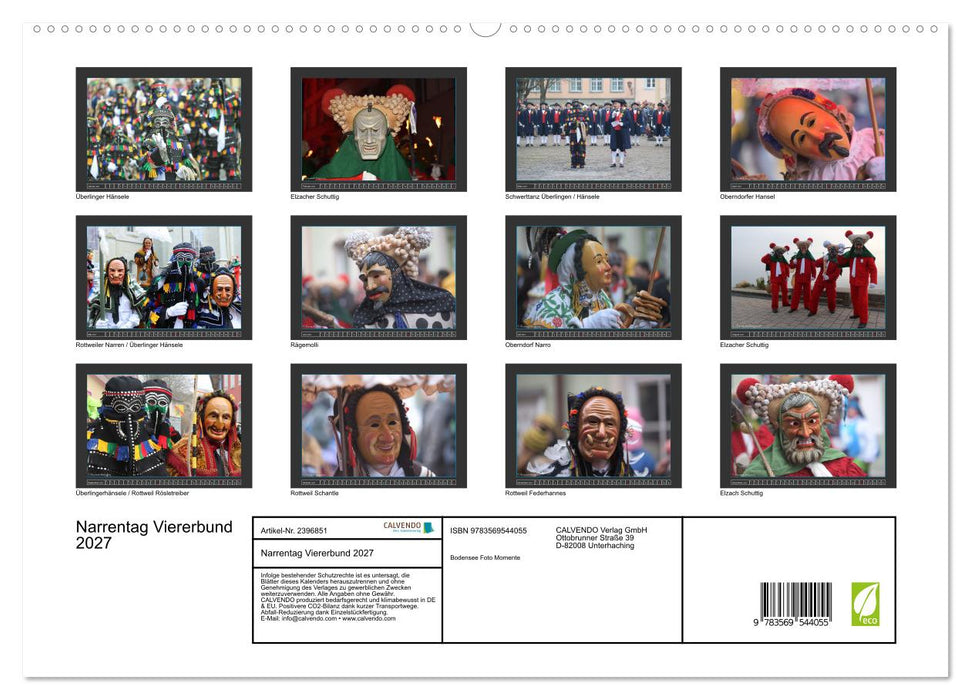 Narrentag Viererbund 2027 (CALVENDO Wandkalender 2027)