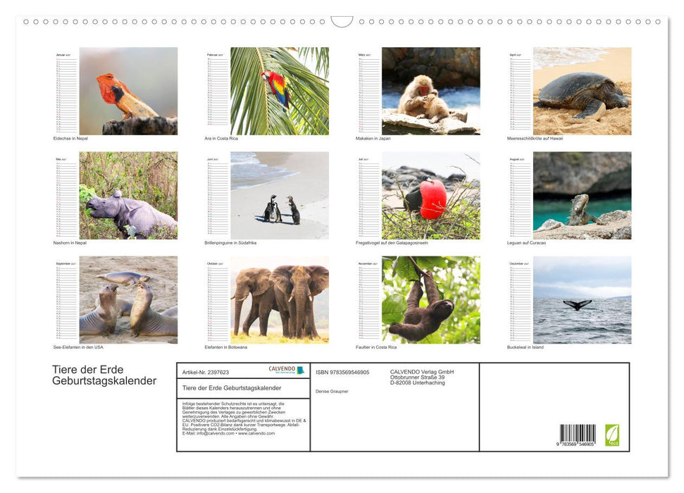Tiere der Erde Geburtstagskalender (CALVENDO Wandkalender 2027)