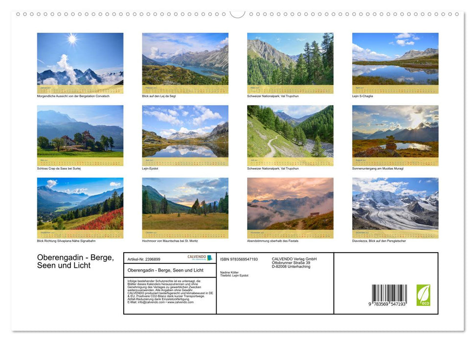 Oberengadin - Berge, Seen und Licht (CALVENDO Wandkalender 2027)