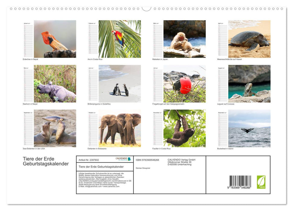 Tiere der Erde Geburtstagskalender (CALVENDO Premium Wandkalender 2027)