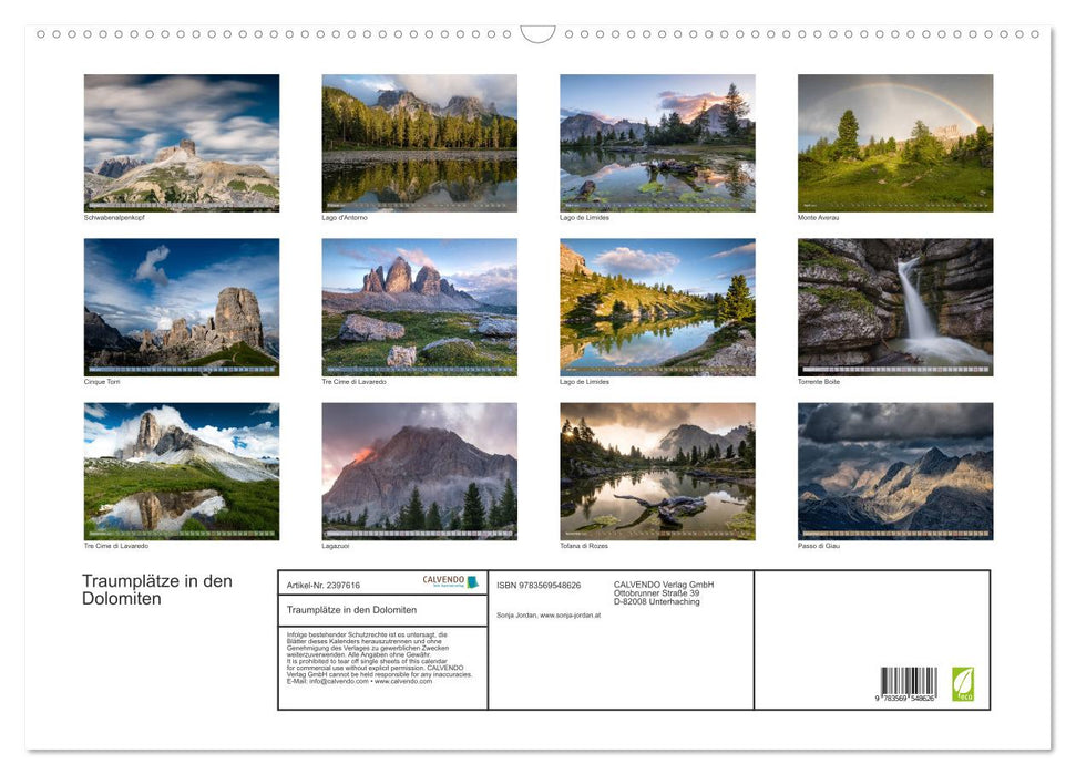 Traumplätze in den Dolomiten (CALVENDO Wandkalender 2027)