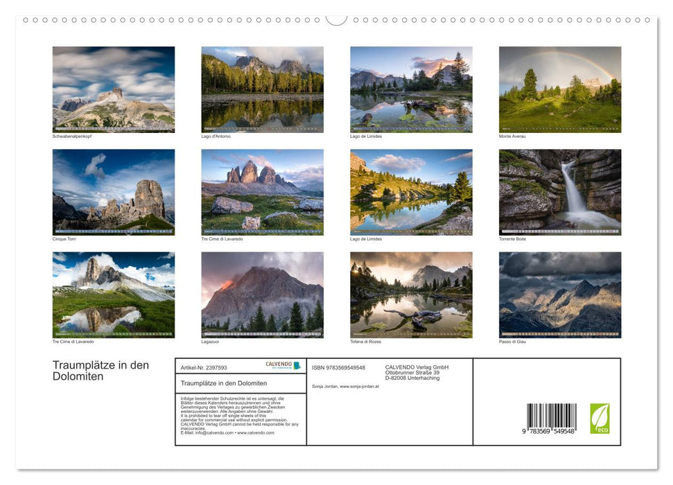 Traumplätze in den Dolomiten (CALVENDO Premium Wandkalender 2027)