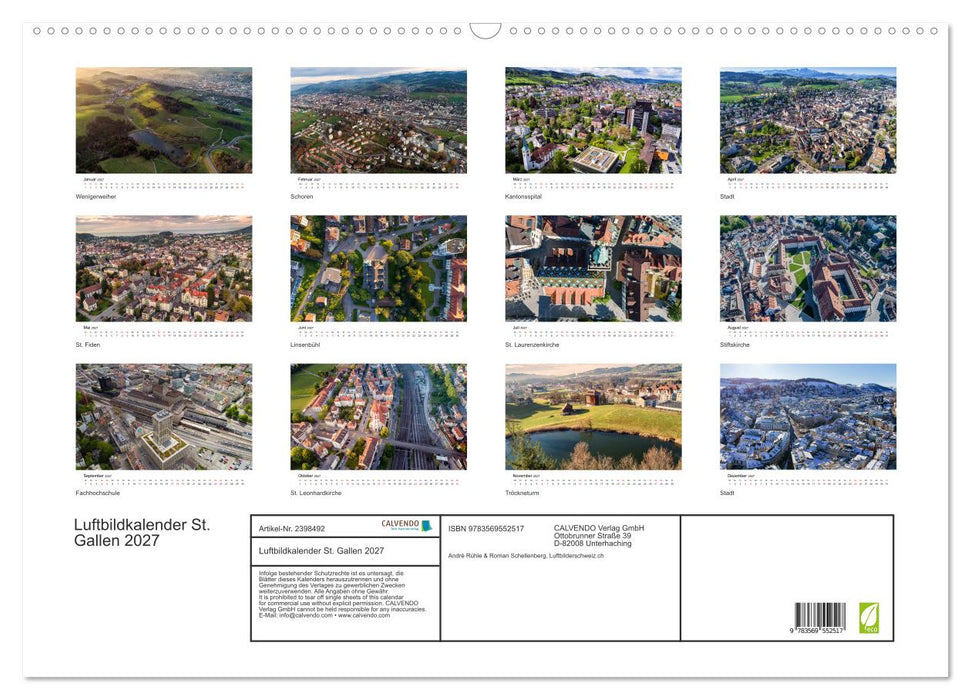 Luftbildkalender St. Gallen 2027 (CALVENDO Wandkalender 2027)