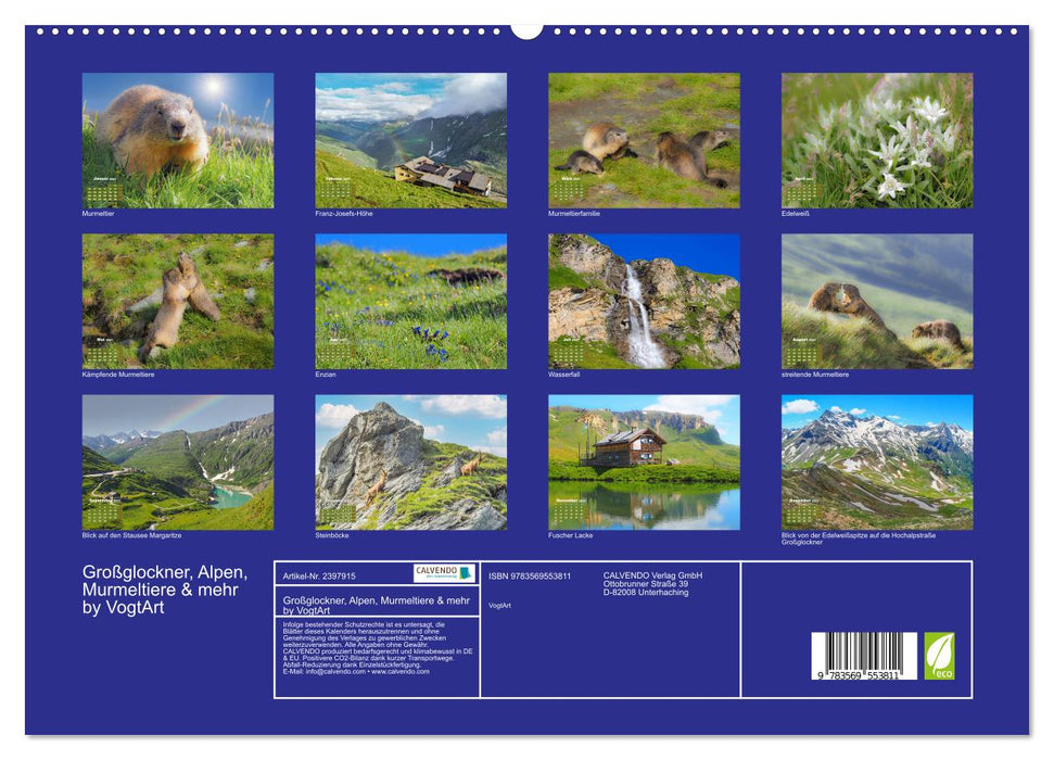 Großglockner, Alpen, Murmeltiere & mehr by VogtArt (CALVENDO Premium Wandkalender 2027)
