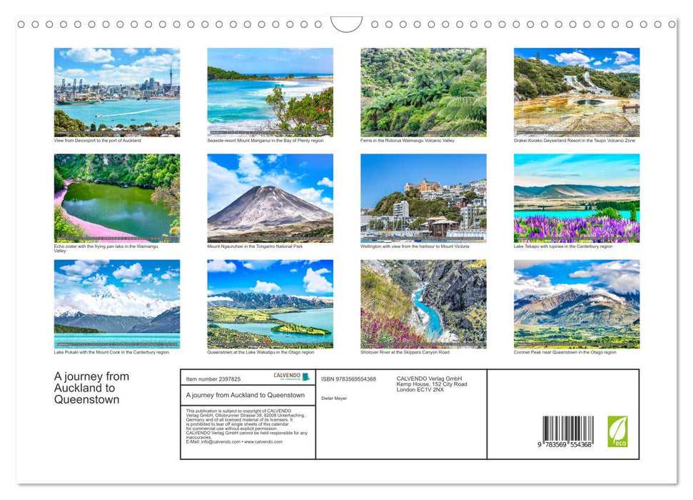 A journey from Auckland to Queenstown (CALVENDO Monthly Calendar 2027)