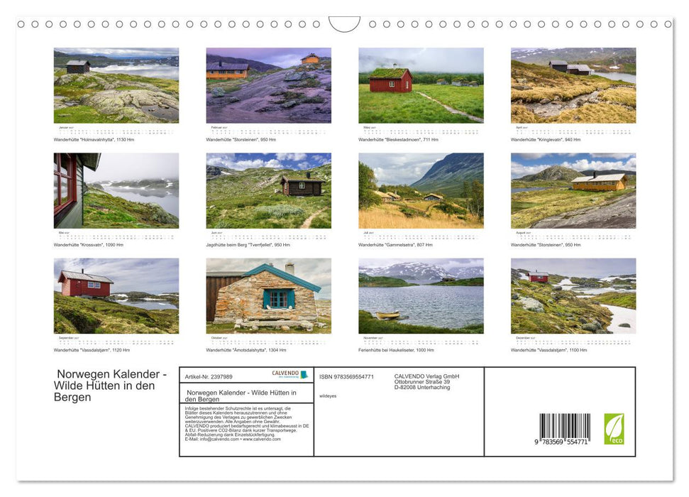 Norwegen Kalender - Wilde Hütten in den Bergen (CALVENDO Wandkalender 2027)