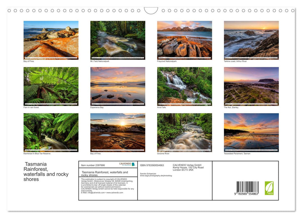 Tasmania Rainforest, waterfalls and rocky shores (CALVENDO Monthly Calendar 2027)
