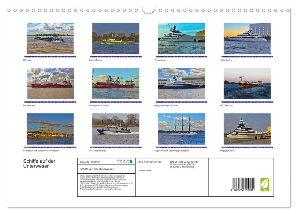Schiffe auf der Unterweser (CALVENDO Wandkalender 2027)