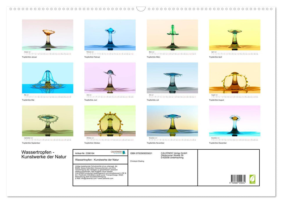 Wassertropfen - Kunstwerke der Natur (CALVENDO Wandkalender 2027)