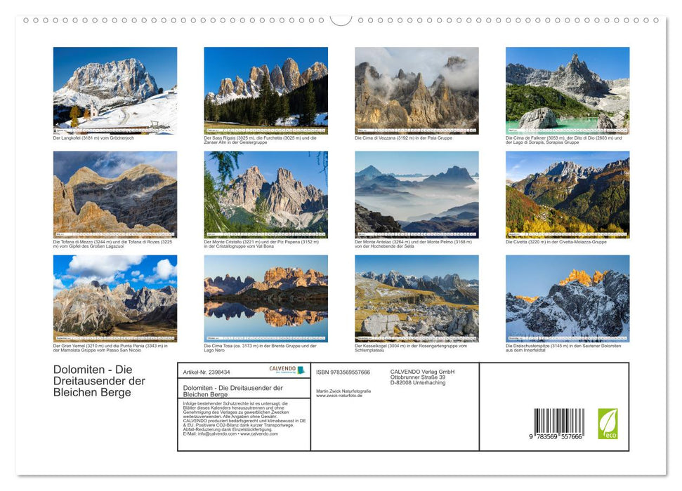 Dolomiten - Die Dreitausender der Bleichen Berge (CALVENDO Premium Wandkalender 2027)