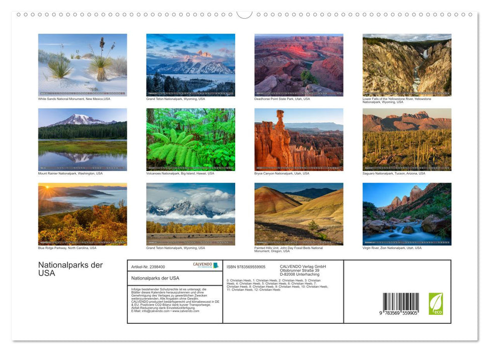 Nationalparks der USA (CALVENDO Premium Wandkalender 2027)
