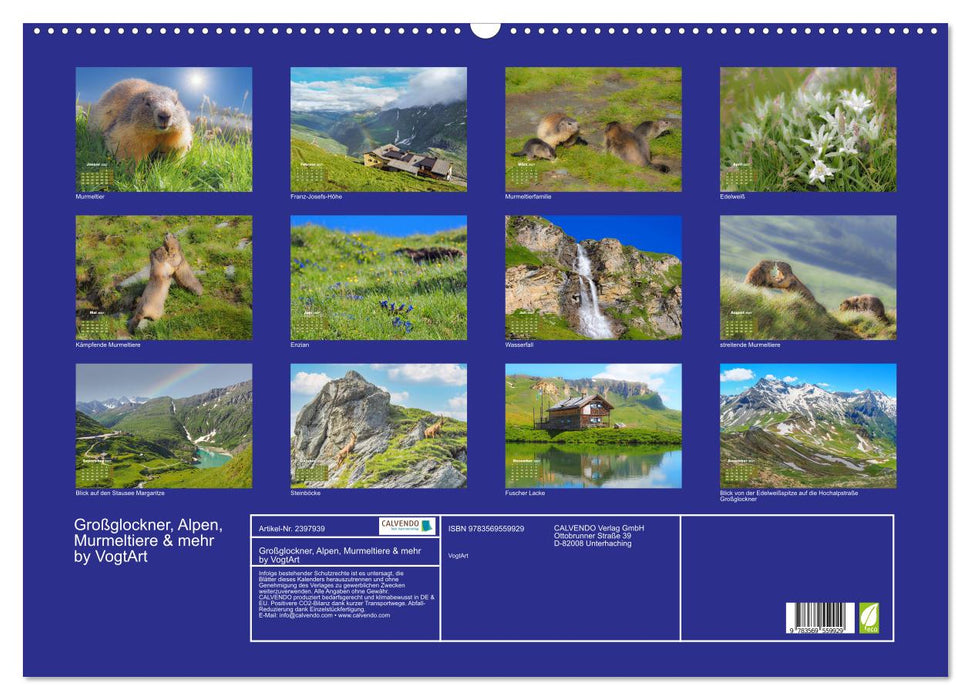 Großglockner, Alpen, Murmeltiere & mehr by VogtArt (CALVENDO Wandkalender 2027)