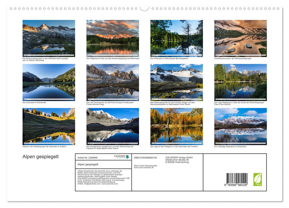 Alpen gespiegelt (CALVENDO Premium Wandkalender 2027)