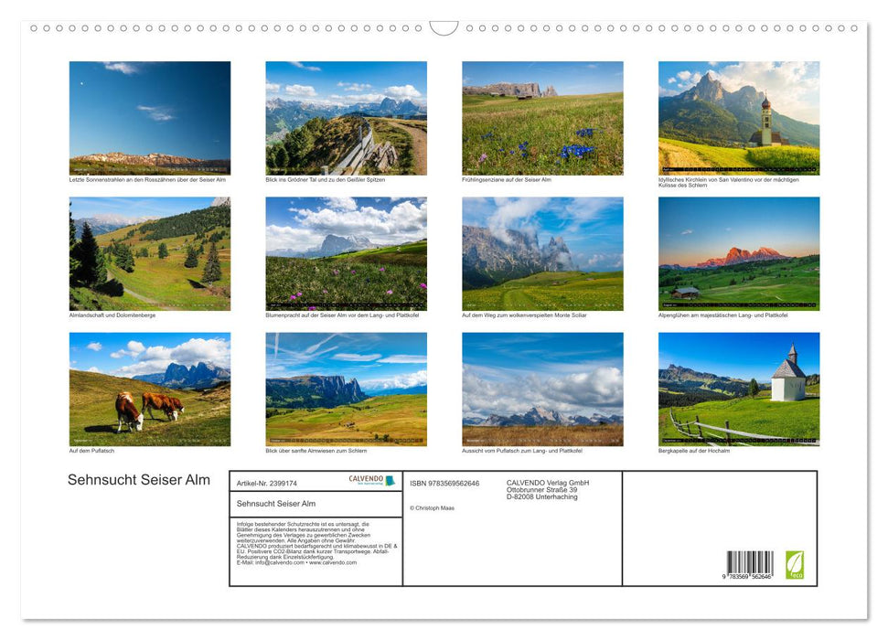 Sehnsucht Seiser Alm (CALVENDO Wandkalender 2027)