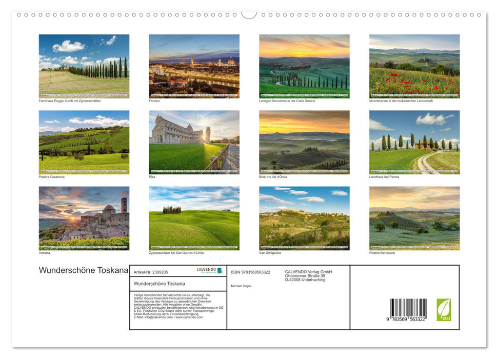 Wunderschöne Toskana (CALVENDO Premium Wandkalender 2027)