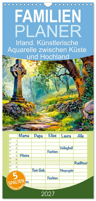 Irland. Künstlerische Aquarelle zwischen Küste und Hochland (CALVENDO Familienplaner 2027)